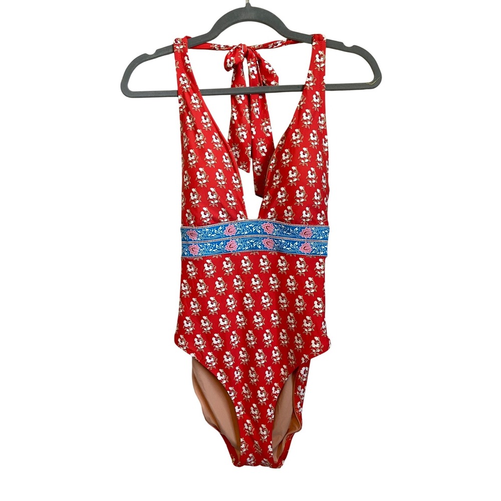 J.Crew Orange Floral Halter One Piece Swimsuit Size 10